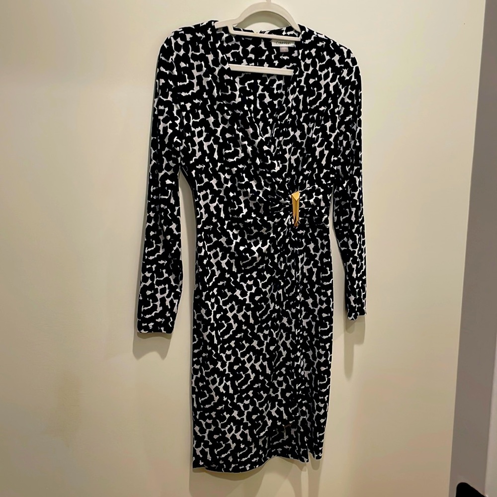 Calvin Klein navy and white stretchy long sleeve dress